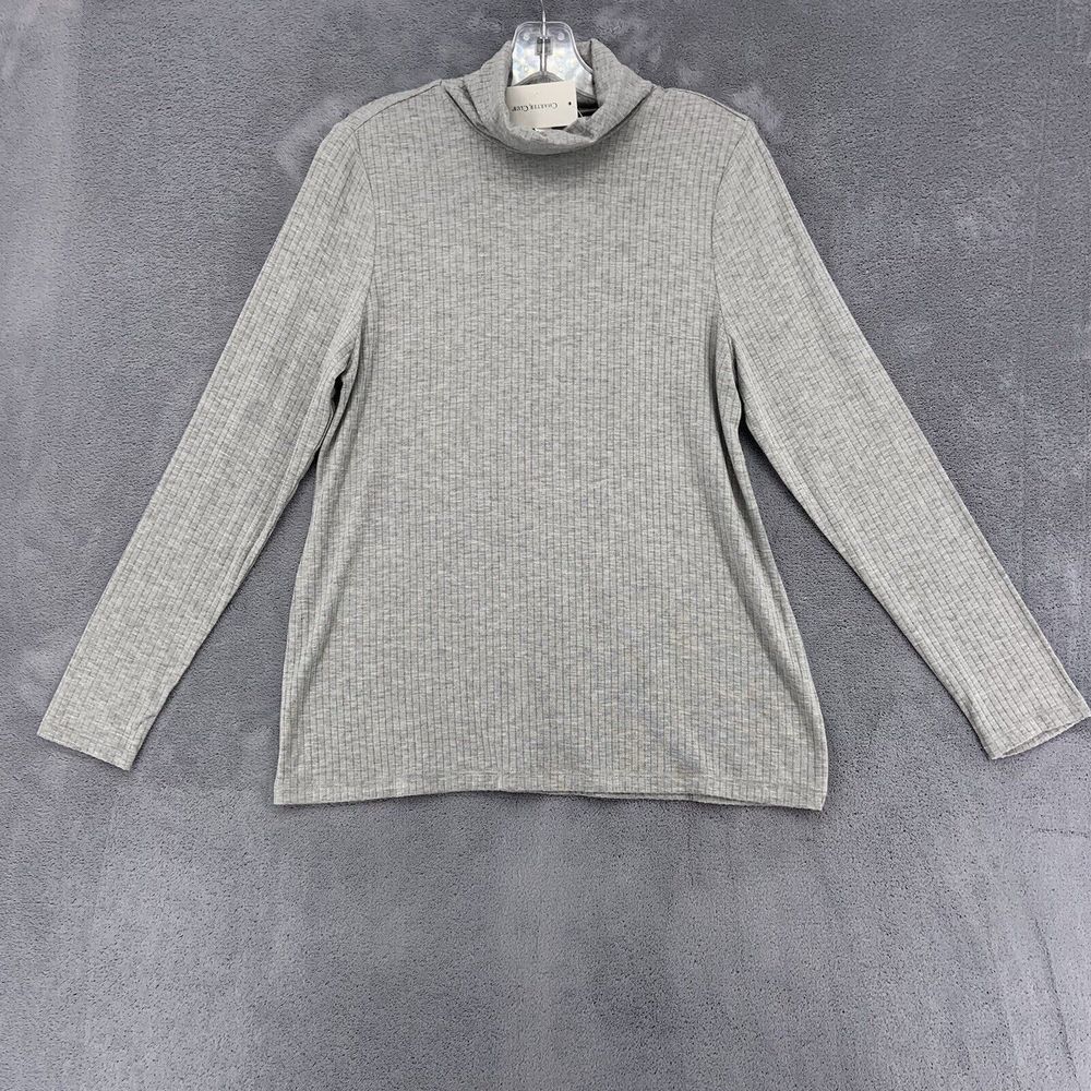 Charter Club Turtleneck Ribbed Knit Stretchy Grey Lightweight Womens Medium M